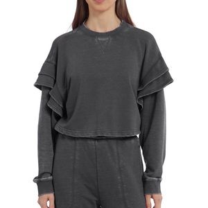 NWT - 7 For All Mankind Cropped Ruffle Sleeve Sweatshirt, XS